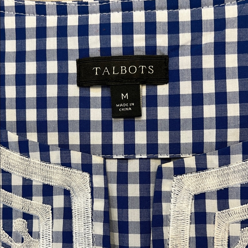 Talbots Navy Gingham Embroidered Tunic Size M - Picture 2 of 10